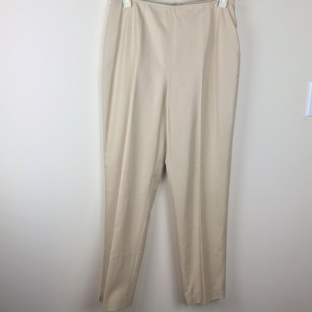 Lafayette 148 Pants Womens 6 Beige  Silk Cotton Career Workwear Straight Leg